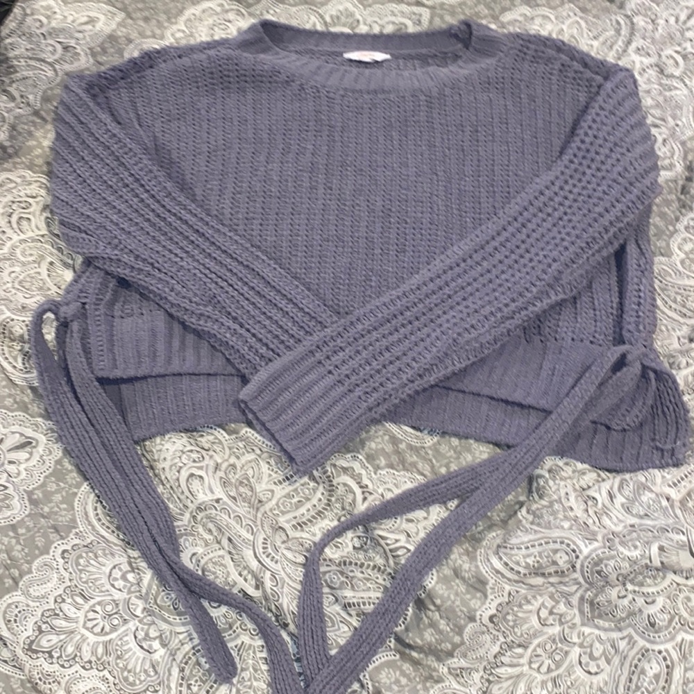 Candies Cropped Knit Side Tie Sweater